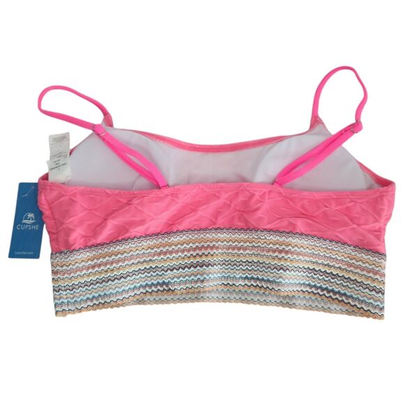 Cupshe Geo Stitch Scoop Bralette Bikini Top Swim Size Large Bright Pink NWT - Picture 3 of 9